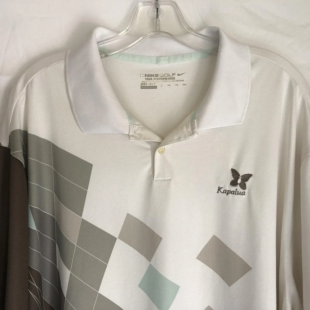 Nike Golf Polo Shirt Mens 2XL White Kapalua Argyle Dri-FIT Tour Performance
